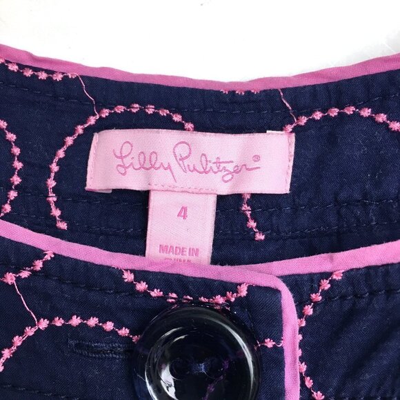 Lilly Pulitzer Women's Dress Navy and Pink Print Short Sleeve Cotton size 4 - Picture 4 of 10